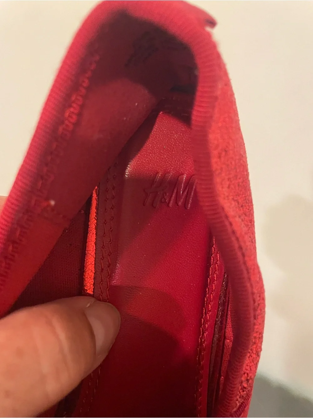 H&M Red Glitter Velvet Bow Slip-On Flats